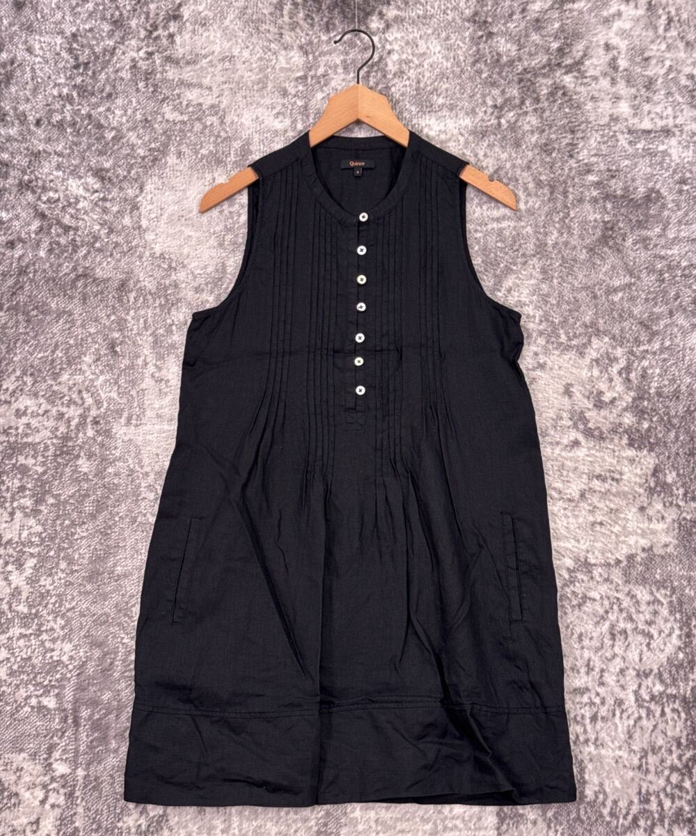 Quince 100% European Linen Linen Sleeveless Swing Dress Small Womens Black